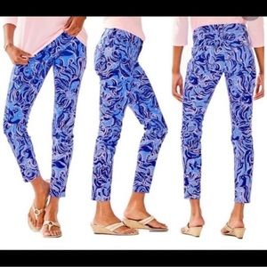 Lilly Pulitzer South Ocean Skinny Crop Coastal Blue Whispurr Size 12 NWOT